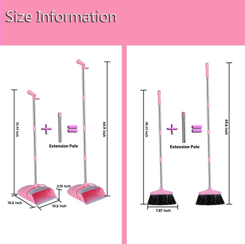 Eleckey Broom and Dustpan Set, Broom with Dustpan Combo Set for Home Office Kitchen(Pink) - Image 3